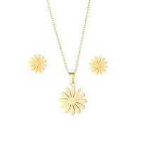 Fashion Stainless Steel Jewelry Sets, 304 Stainless Steel, Stud Earring & necklace, Daisy, 2 pieces & fashion jewelry & for woman, golden Approx 17.72 Inch 