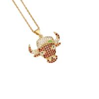 Brass Necklace, with 304 Stainless Steel Chain, Horn, gold color plated, micro pave cubic zirconia & for woman Approx 15.7 Inch 
