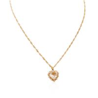 Brass Necklace, with 304 Stainless Steel Chain, with 1.97inch extender chain, Heart, gold color plated, micro pave cubic zirconia & for woman Approx 16.9 Inch 
