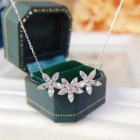 Cubic Zircon Micro Pave Brass Necklace, Flower, platinum plated, micro pave cubic zirconia & for woman Approx 16 Inch 