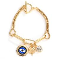 Evil Eye Jewelry Bracelet, Zinc Alloy, with Glass Rhinestone & Brass & Iron, with 0.8inch extender chain, gold color plated, for woman & enamel Approx 7 Inch 