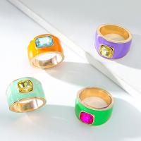 Enamel Zinc Alloy Finger Ring, with Glass Rhinestone, Geometrical Pattern, gold color plated, for woman US Ring 