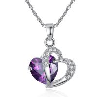 Cubic Zircon Micro Pave Brass Necklace, with Crystal, Heart, platinum plated, micro pave cubic zirconia & for woman & hollow Approx 20 Inch 
