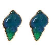 Resin Zinc Alloy Earring, with Resin, Conch, gold color plated, fashion jewelry & for woman, multi-colored 