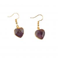 Gemstone Drop Earring, Natural Stone, with Brass, Heart, gold color plated, for woman & faceted 
