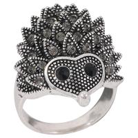 Rhinestone Brass Finger Ring, Hedgehog, antique silver color plated, for man & with rhinestone, US Ring 