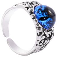 Acrylic Zinc Alloy Finger Ring, with Acrylic, silver color plated, for man & blacken US Ring 