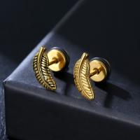 Stainless Steel Stud Earring, 316L Stainless Steel, Feather, plated, fashion jewelry & Unisex 