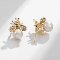 Freshwater Pearl Brass Earring, with Freshwater Pearl, Plating champagne gold, fashion jewelry & micro pave cubic zirconia & for woman 