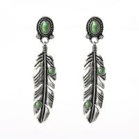 Turquoise Zinc Alloy Earring, with turquoise, Feather, fashion jewelry & for woman 
