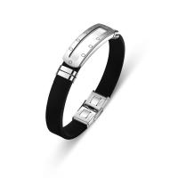 Silicone Stainless Steel Bracelets, with Titanium Steel, polished, fashion jewelry & for man, black 