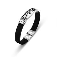 Silicone Stainless Steel Bracelets, with Titanium Steel, Star, polished, fashion jewelry & for man, black 