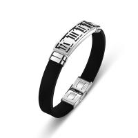 Silicone Stainless Steel Bracelets, with Titanium Steel, Donut, polished, fashion jewelry & with roman number & for man, black 