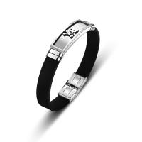 Silicone Stainless Steel Bracelets, with Titanium Steel, Skull, polished, fashion jewelry & for man, black 