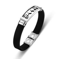 Bracelet en acier inoxydable Silicone, avec Acier titane, beignet, poli, bijoux de mode & pour homme, noire Vendu par PC