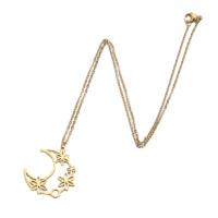 Stainless Steel Jewelry Necklace, 304 Stainless Steel, Moon, Vacuum Ion Plating, fashion jewelry & for woman & hollow cm 