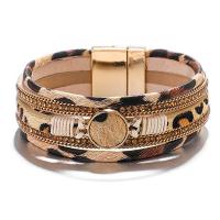 PU Leather Cord Bracelets, Zinc Alloy, with Leather, handmade, fashion jewelry & for woman, brown Approx 7.68 Inch 