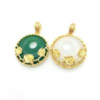 Glass Brass Pendants, with Glass, gold color plated, imitation jade 