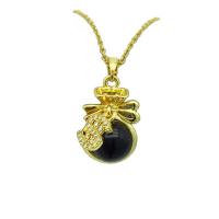 Gemstone Brass Pendants, with Gemstone, gold color plated, micro pave cubic zirconia 