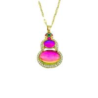 Cubic Zirconia Micro Pave Brass Pendant, with Gemstone, Calabash, gold color plated, micro pave cubic zirconia, multi-colored 