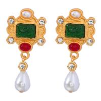 Zinc Alloy Rhinestone Drop Earring, with ABS Plastic Pearl & Resin & Acrylic, gold color plated, fashion jewelry & for woman & with rhinestone, multi-colored 