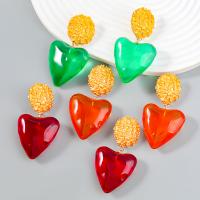 Resin Zinc Alloy Earring, with Resin, Heart, gold color plated, fashion jewelry & for woman 