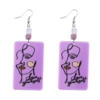 Boucle d'oreille de goutte acrylique, alliage de zinc, avec Feuille d'acétate, bijoux de mode & pour femme, violet Vendu par paire