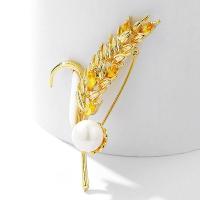 Crystal Brooch, Zinc Alloy, with Crystal & Plastic Pearl, Wheat, fashion jewelry & for woman, golden yellow 