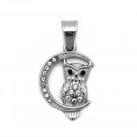 Cubic Zirconia Stainless Steel Pendant, 316L Stainless Steel, Owl, Vacuum Ion Plating, fashion jewelry & Unisex & micro pave cubic zirconia 