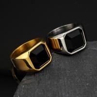 Stainless Steel Finger Ring, 316L Stainless Steel, with Black Agate, Vacuum Ion Plating, fashion jewelry & for man 15mm 