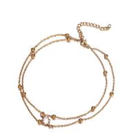 Stainless Steel Anklets Jewelry, 304 Stainless Steel, with Crystal, with 1.97inch extender chain, Double Layer & for woman 
