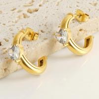 Titanium Steel Earrings, 18K gold plated, fashion jewelry & for woman & with cubic zirconia, golden 