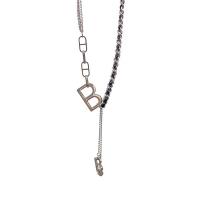 Collar de la joyería de titanio, Partículas de acero, con 5cm extender cadena, Letra B, para mujer, longitud:45 cm, Vendido por UD