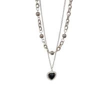 Titanium Steel Jewelry Necklace, with Resin & Zinc Alloy, with 7cm extender chain, Heart, silver color plated, Double Layer & fashion jewelry & for woman, silver color cm, 44.5 cm 