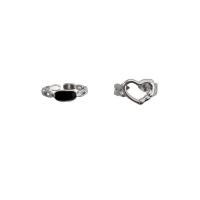 Brass Ring Set, Heart, silver color plated, 2 pieces & fashion jewelry & for woman, silver color, Inner Approx 18mm 