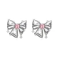 Zinc Alloy Rhinestone Stud Earring, Bowknot, silver color plated, fashion jewelry & for woman & with rhinestone, silver color 