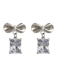Zinc Alloy Rhinestone Stud Earring, with Glass Rhinestone, Bowknot, silver color plated, fashion jewelry & for woman, silver color 