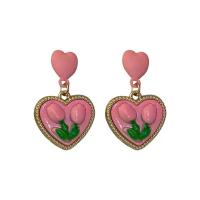 Enamel Zinc Alloy Drop Earring, Heart, gold color plated, fashion jewelry & for woman, pink 