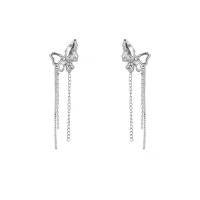 Fashion Fringe Earrings, Zinc Alloy, with iron chain, Butterfly, silver color plated, fashion jewelry & micro pave cubic zirconia & for woman, silver color 