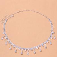 Rhinestone Zinc Alloy Necklace, with Brass, silver color plated, for woman & with rhinestone Approx 13.4-23.6 Inch 