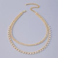 Fashion Multi Layer Necklace, Rhinestone, with Zinc Alloy, plated, Double Layer & for woman Approx 20 Inch 