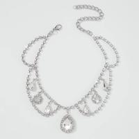 Rhinestone Zinc Alloy Necklace, with Zinc Alloy, Teardrop, silver color plated, multilayer & for woman Approx 11.4-15.55 Inch 