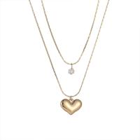 Fashion Multi Layer Necklace, Titanium Steel, Heart, 14K gold plated, Double Layer & for woman & with rhinestone Approx 16-20 Inch 
