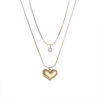 Titanium Steel Jewelry Necklace, Heart, gold color plated, Double Layer & for woman & with rhinestone, 39cm,45cm 