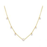 Titanium Steel Jewelry Necklace, with Cubic Zirconia & Plastic Pearl, gold color plated, for woman Approx 15.75 Inch 