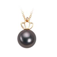 Natural Akoya Cultured Pearl Necklace, Thailand Sterling Silver, with Tahitian Pearls & 18K Gold, gold color plated, for woman & with rhinestone, 9mm Approx 17.32 Inch 