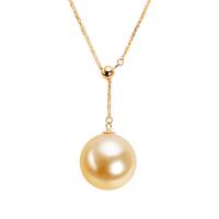 Natural Akoya Cultured Pearl Necklace, 18K Gold, with Golden South Sea Pearl, gold color plated, for woman, 12mm Approx 17.32 Inch 