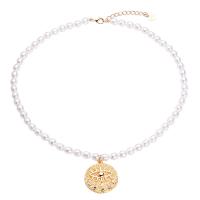 Freshwater Pearl Brass Necklace, with Copper Alloy, with 1.96 inch extender chain, gold color plated, micro pave cubic zirconia & for woman Approx 15.75 Inch 