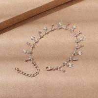 Zinc Alloy Anklet, with 5.5cm extender chain, silver color plated, fashion jewelry & for woman & with rhinestone, silver color cm 