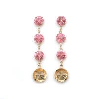 Zinc Alloy Rhinestone Drop Earring, gold color plated, fashion jewelry & for woman & with rhinestone, two different colored 